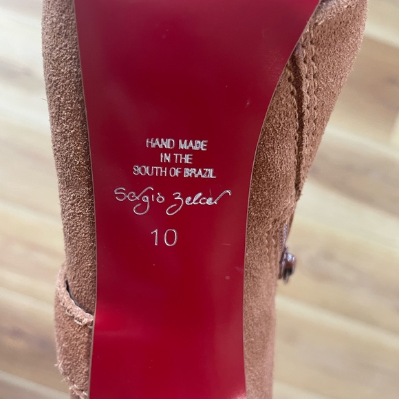 SERGIO ZELCER Suede Tan/Rust Ankle Boots Zip Stiletto Sz 10 Handmade Brazil - Picture 6 of 7